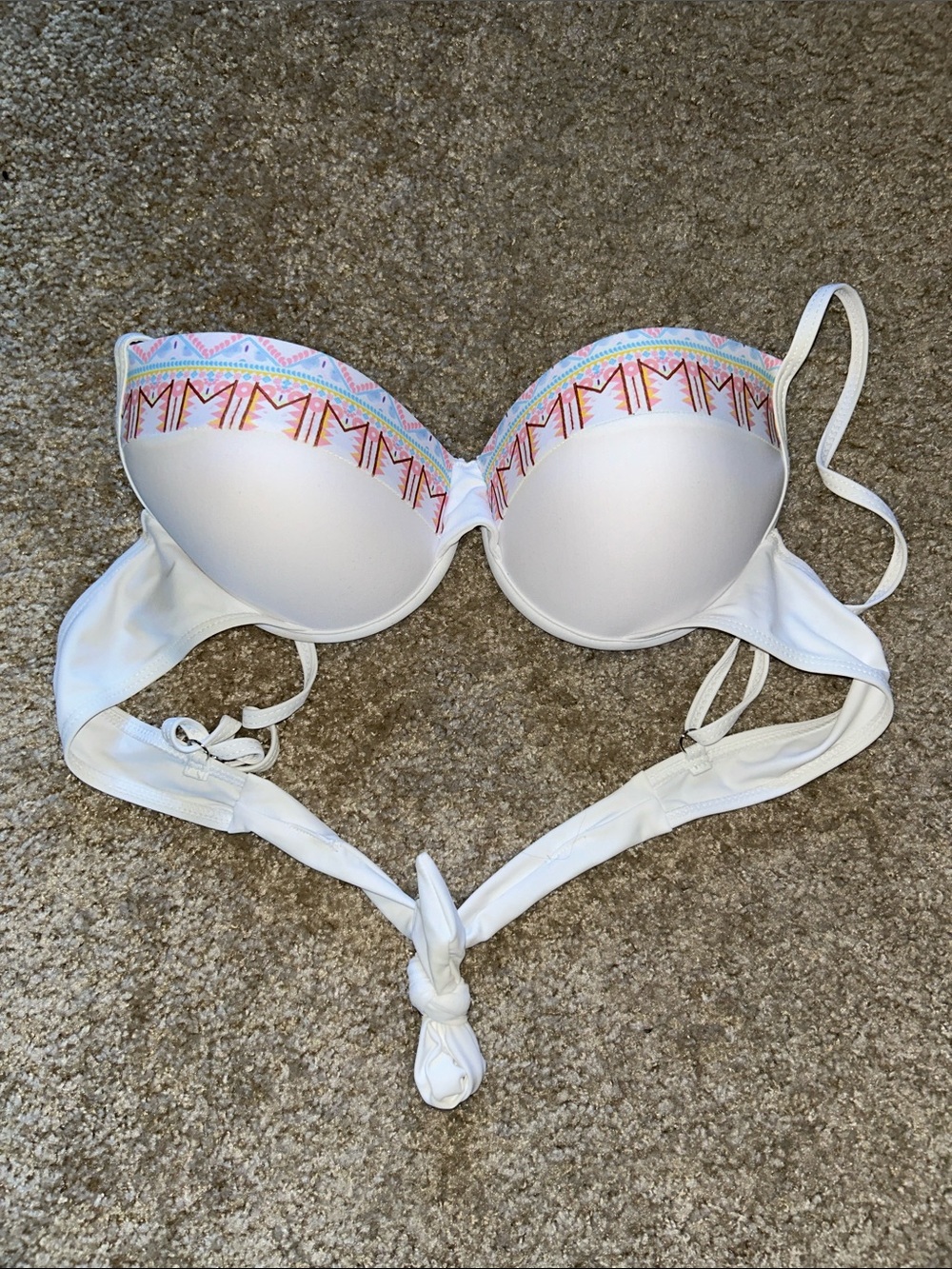Xhilaration White Padded Bikini Top with Pink Lined Cups